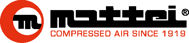 Logo di Mattei con scritta 'Compressed Air Since 1919'.