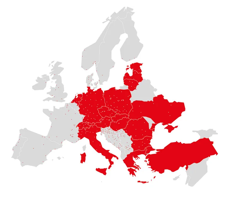 Mappa della rete europea del Gruppo Raben