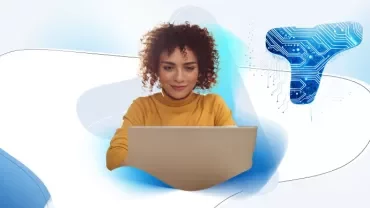 Ragazza al computer con uno sfondo di Talent Trends
