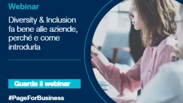 Persona al computer con testo su webinar aziendale