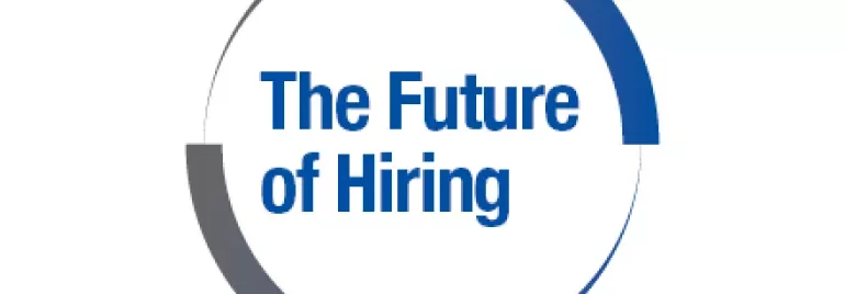 Logo con testo 'The Future of Hiring' in cerchio blu.
