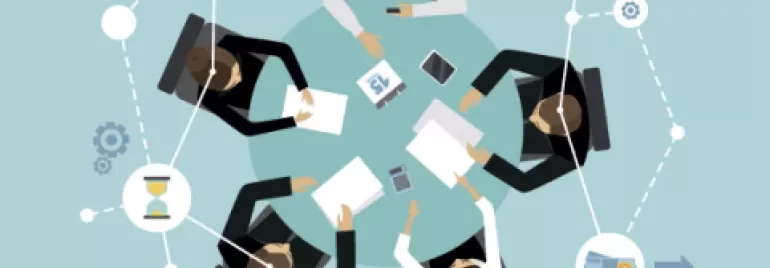 Illustrazione di persone in riunione al tavolo.