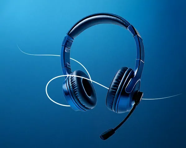 Uno headphones su sfondo blu sfumato