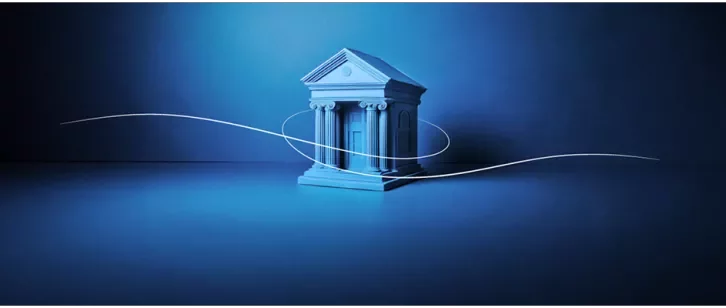 A bank in a blue gradient background