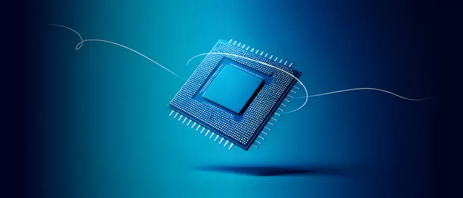 Una CPU su sfondo blu sfumato