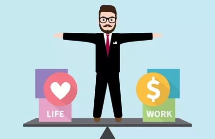 Bilanciamento tra vita e lavoro, uomo stilizzato con braccia aperte.