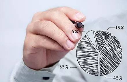 Persona disegna un grafico a torta con percentuali.